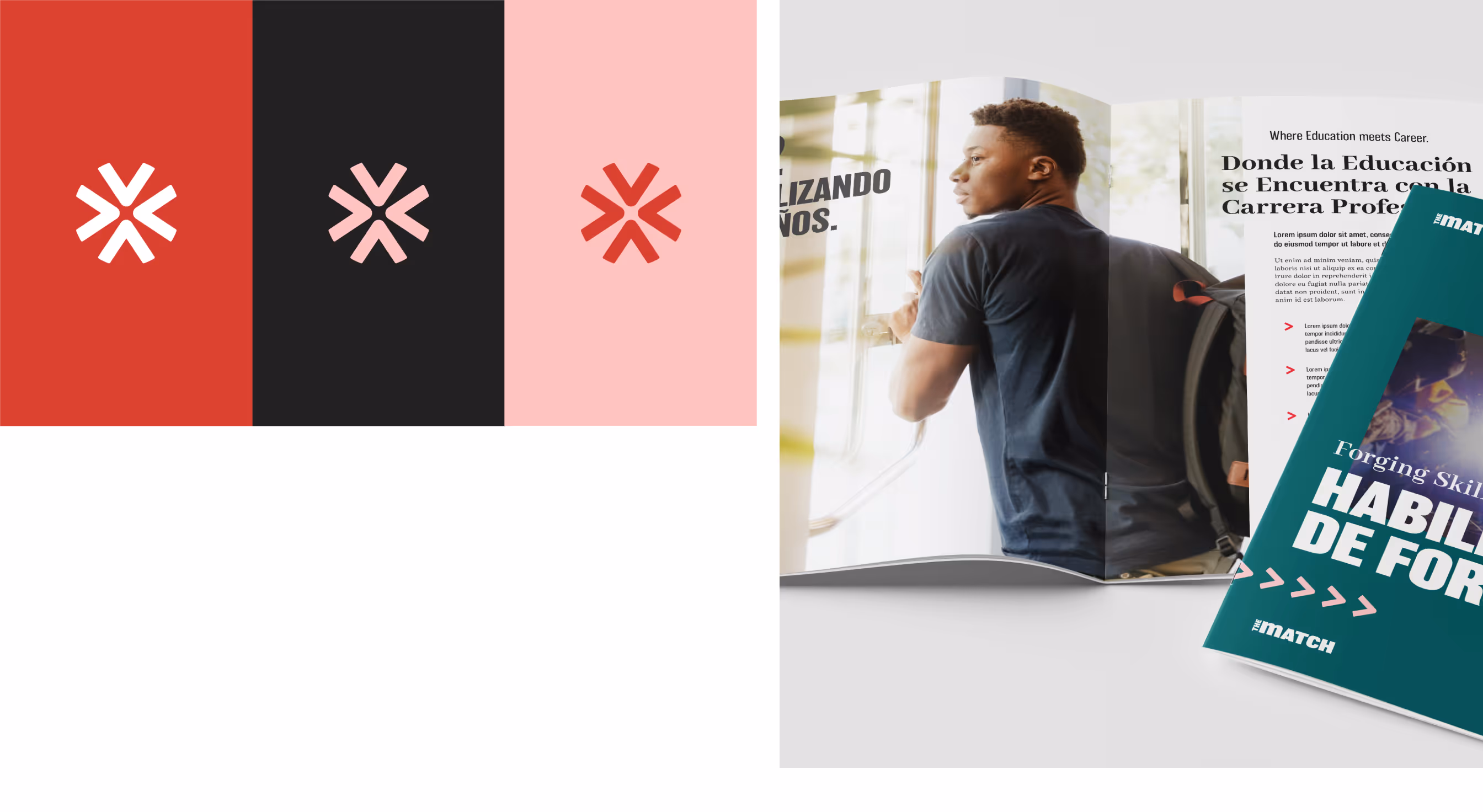 The Match logo and identity system designed to be bold, cool, and credible while supporting career pathway education