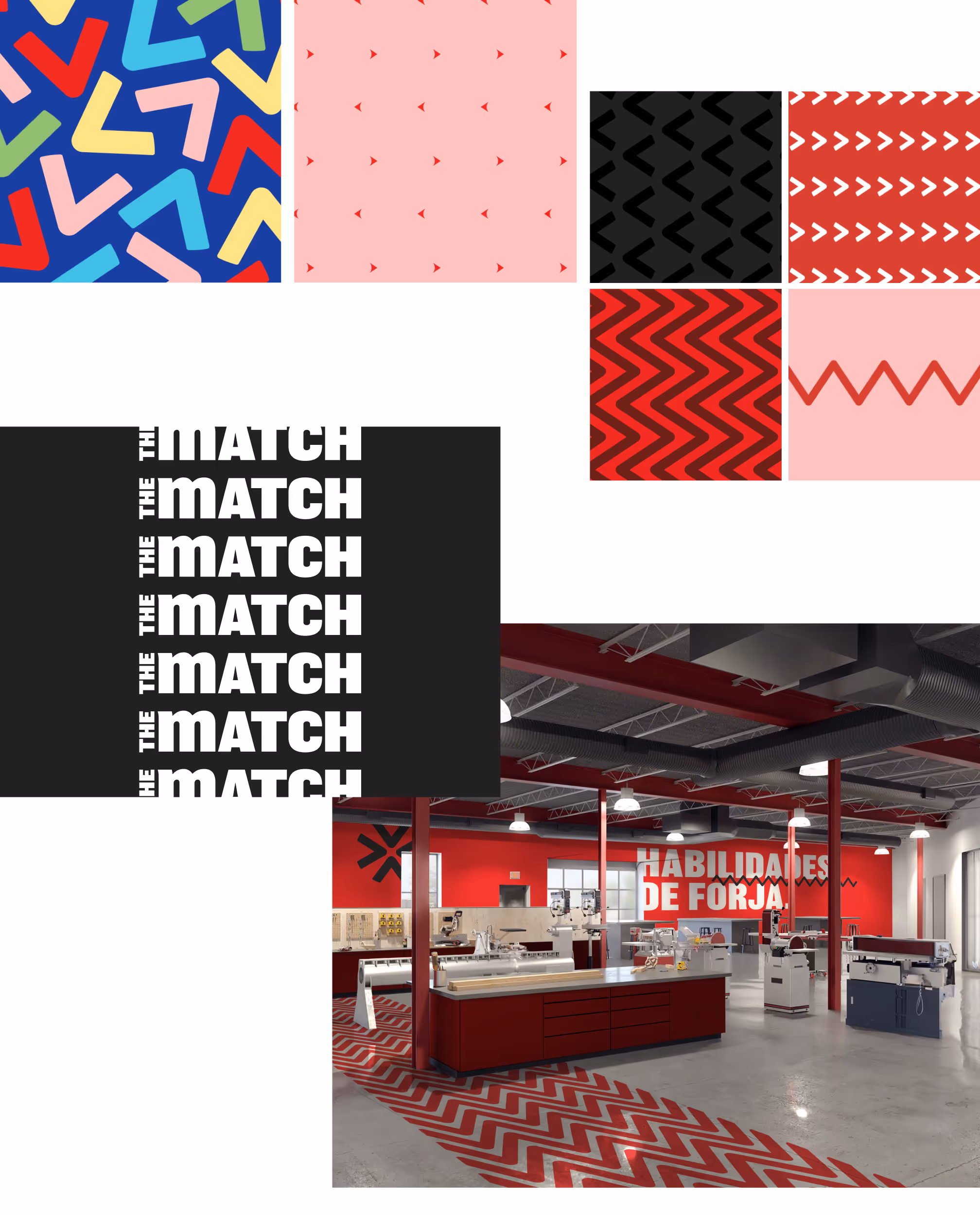 The Match environmental design concepts featuring wayfinding systems and physical space integration supporting career-focused education