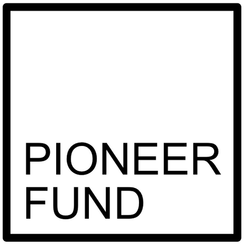 Pioneer fund logo. Outline of a square with the company name in the bottom left-hand corner