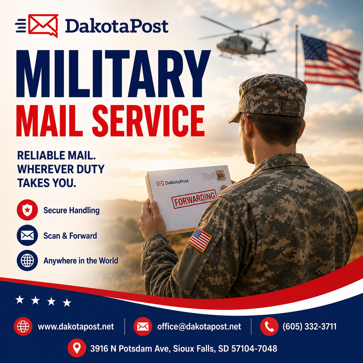 A military personnel receiving some forwarded mail