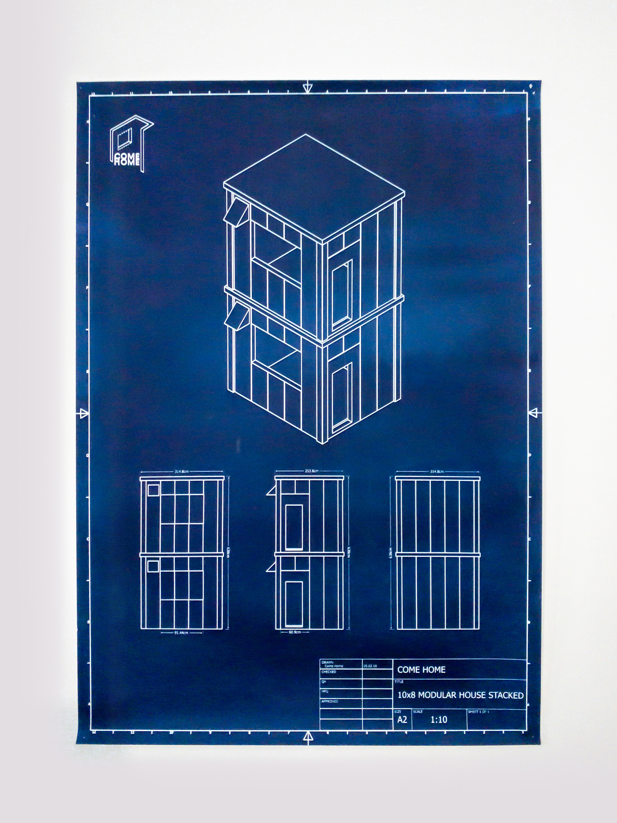 stacked modular home cyanotype