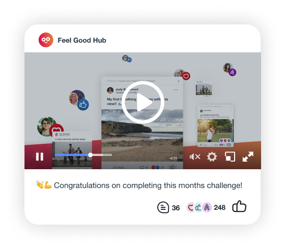 Image of a post with a monthly warp up video. Text in the post reads: Congratulations everyone on completing this months challenge! A real team effort & some wonderful contributions. Let’s take a look at how you did!