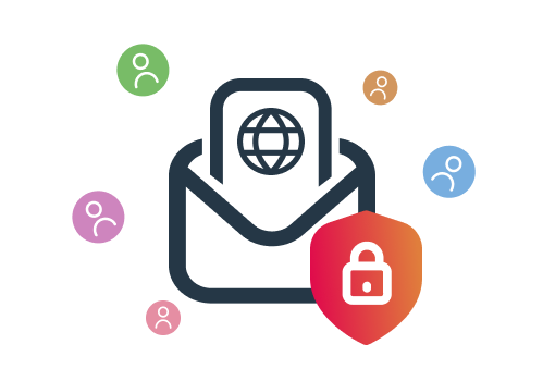 Graphic of an email with shield and lock icons in front of it.