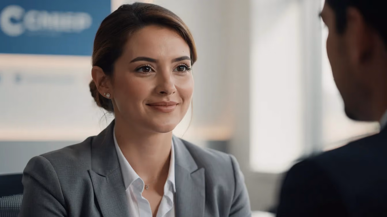 The image shows a person being interviewed for a professional video testimonial, sharing their detailed story about their positive experience with a product or service. This happy customer highlights the tangible benefits and real-world impact of the service, providing social proof for potential customers in the consideration stage of their buying process.