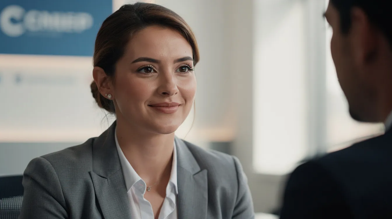 The image shows a person being interviewed for a professional video testimonial, sharing their detailed story about their positive experience with a product or service. This happy customer highlights the tangible benefits and real-world impact of the service, providing social proof for potential customers in the consideration stage of their buying process.