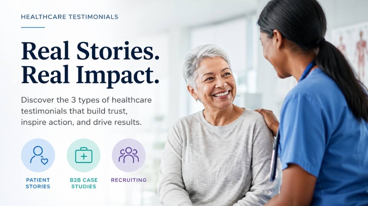 Healthcare testimonial video guide featuring patient stories, B2B case studies, and recruiting testimonials