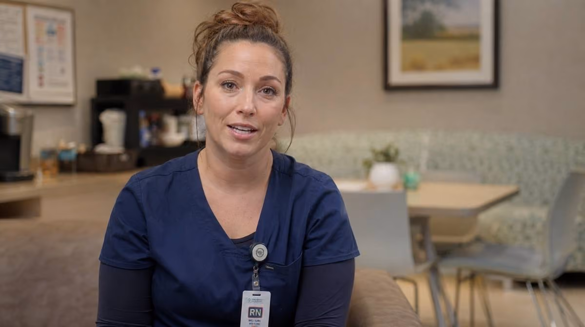 Healthcare employee testimonial video - nurse speaking about workplace culture for recruiting