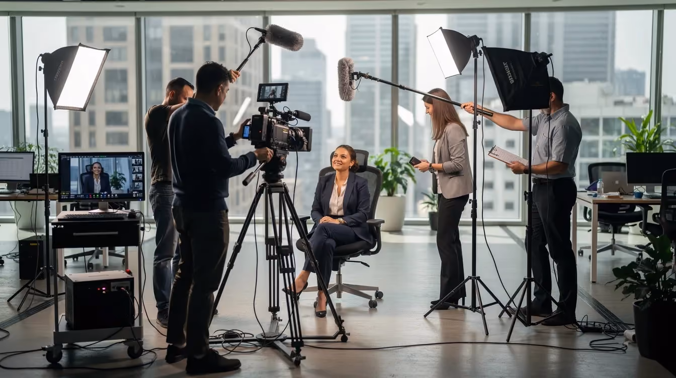 filming a client testimonial on location