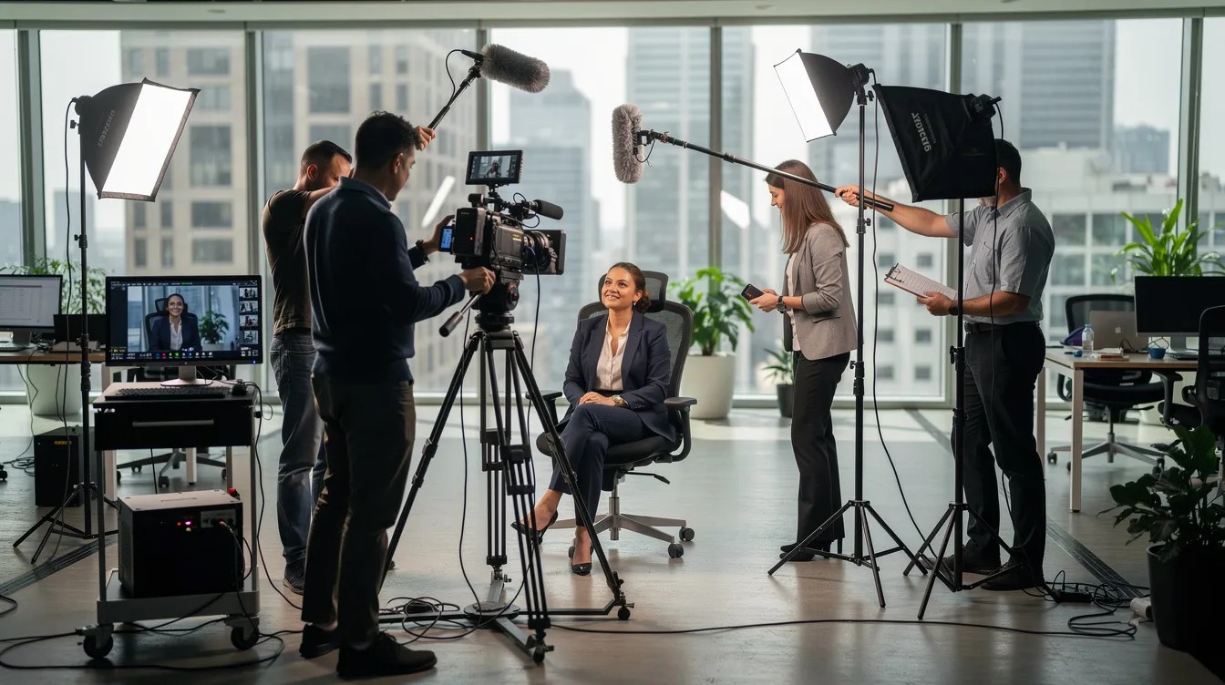 filming a client testimonial on location
