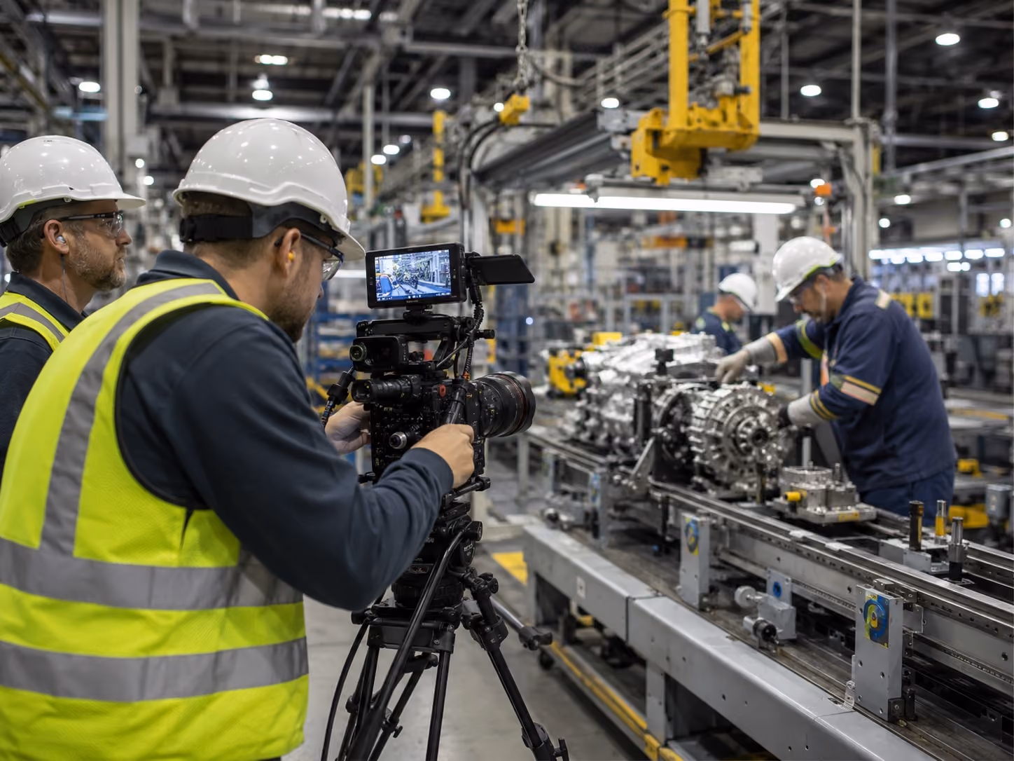 Filming a testimonial video in a manufacturing facility