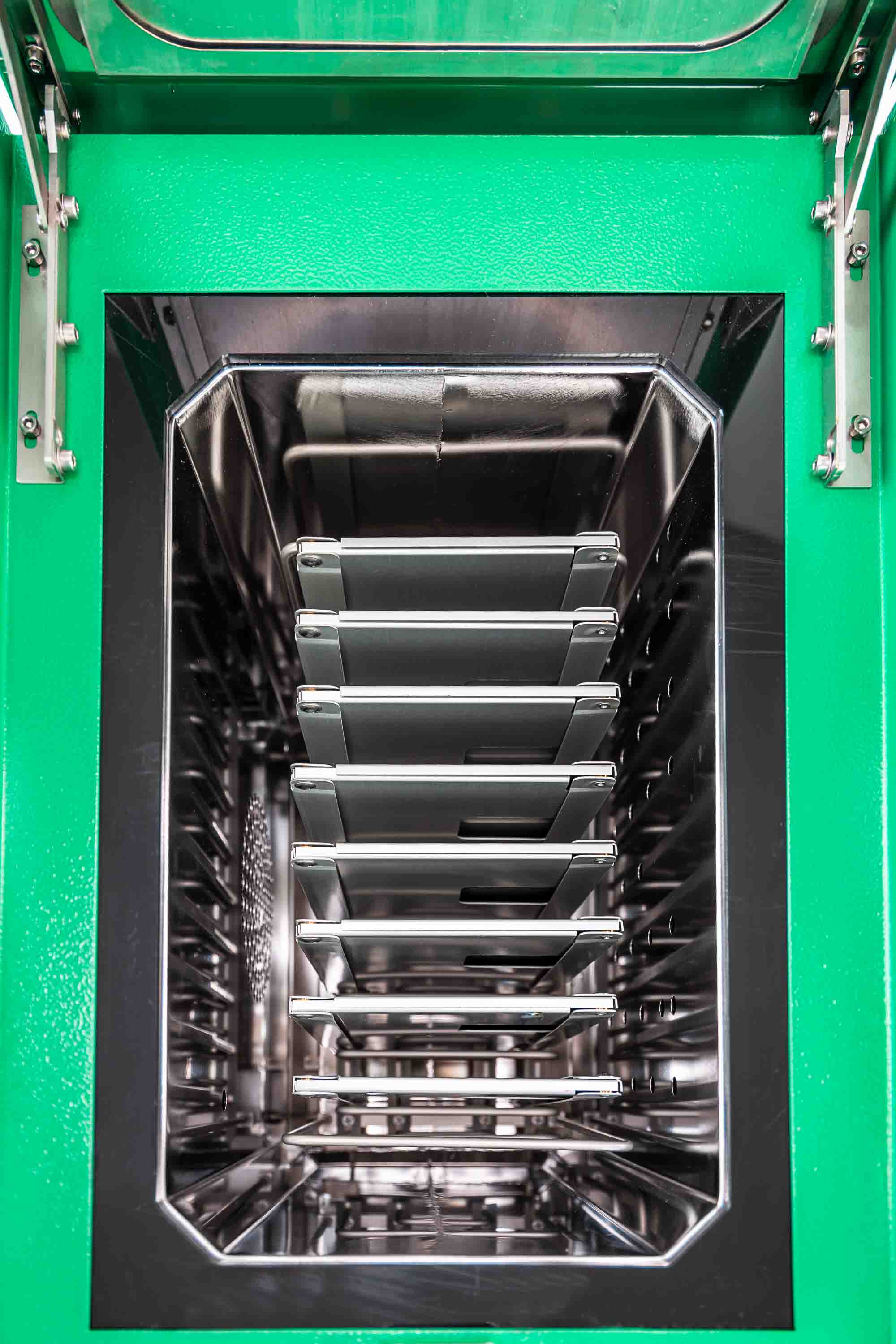 Close up of racks of the BIOFREEZER. 