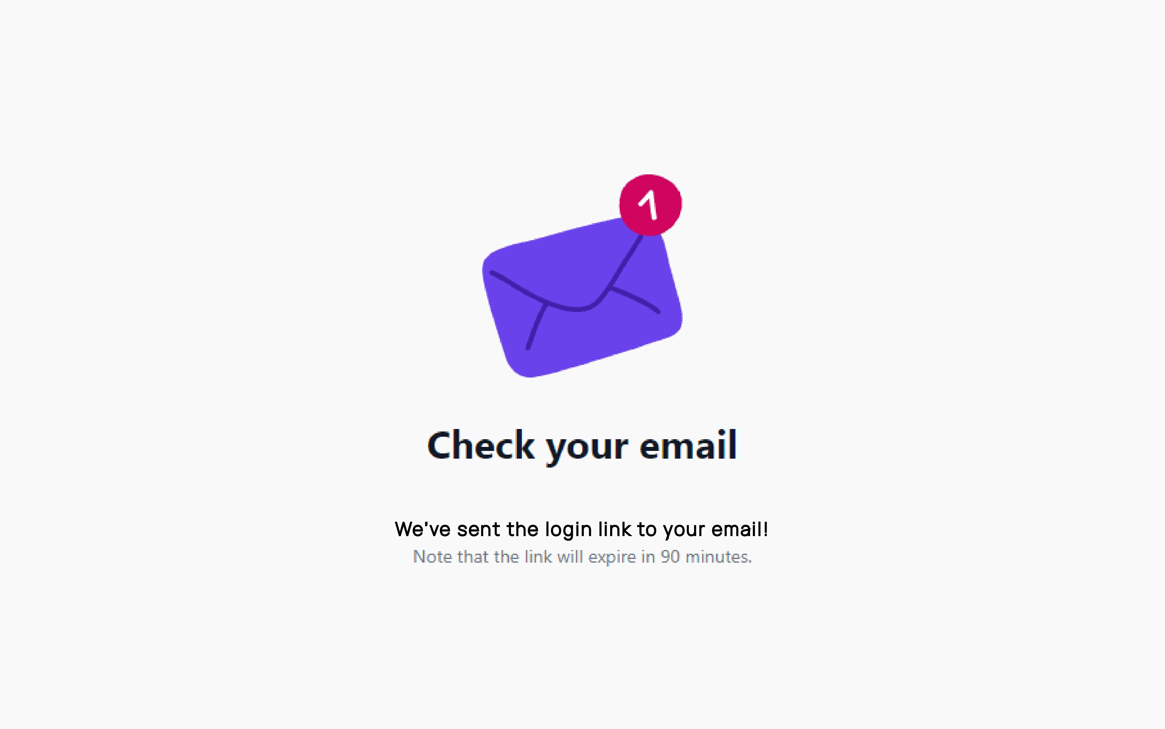 Magic link sign-in screen reading 'Check your email — we've sent the login link to your email'