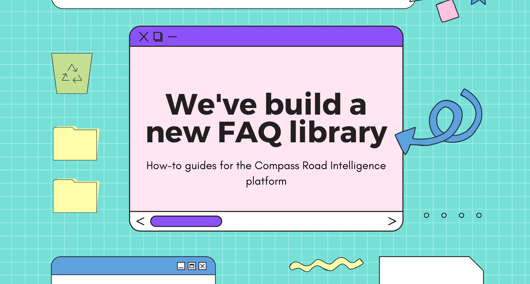 Graphic announcing a new FAQ library of how-to guides for the Road Intelligence platform