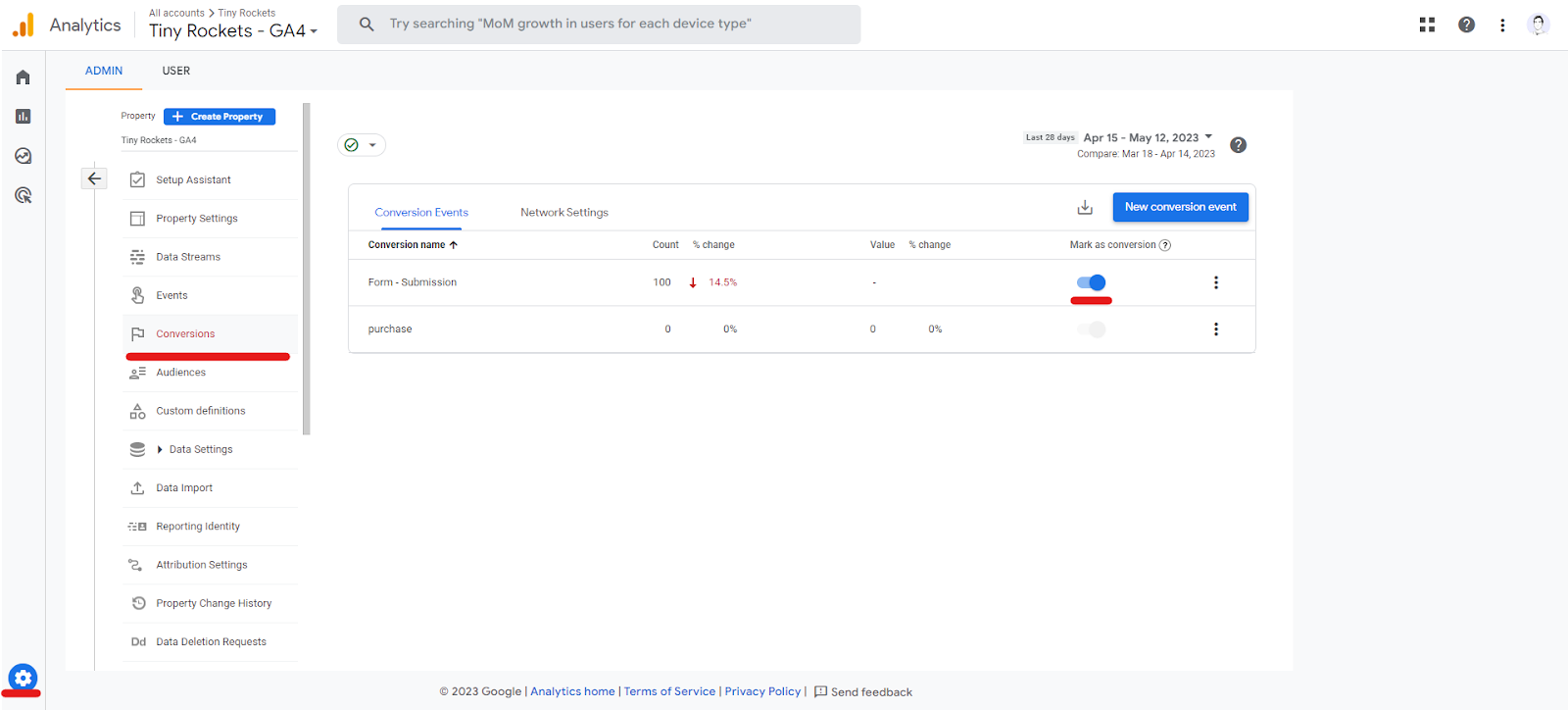 Pasos 1, 2 y 3 del proceso de configuración de conversiones en GA4