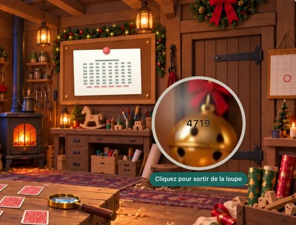 La loupe du Père Noël révèle le code gravé sur le grelot