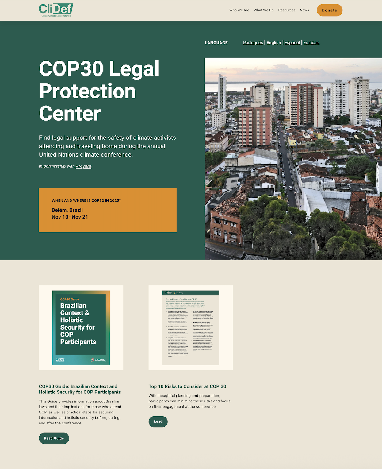 COP30 legal protection center page design