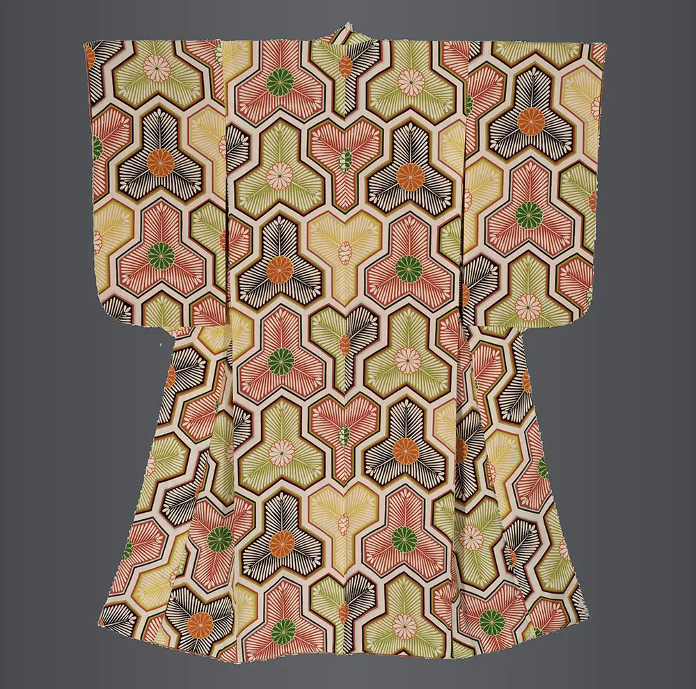 Kikko-motif Stenciled Kimono