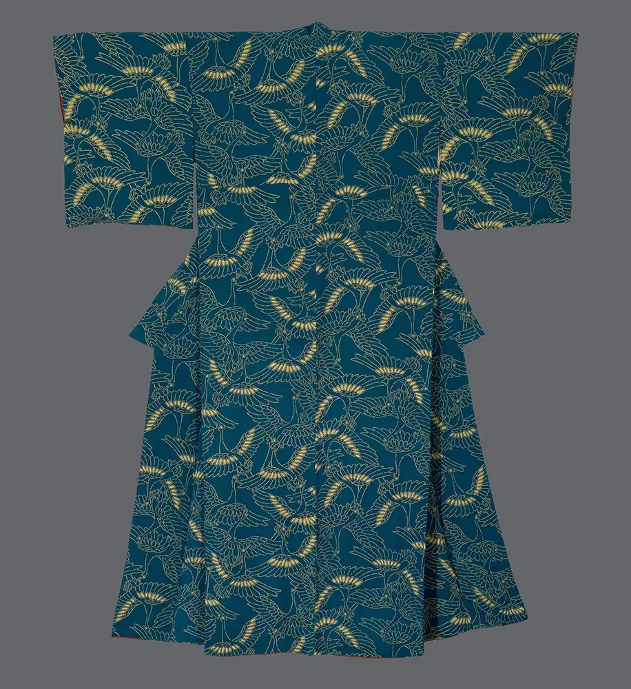 Crane-motif Stenciled Kimono