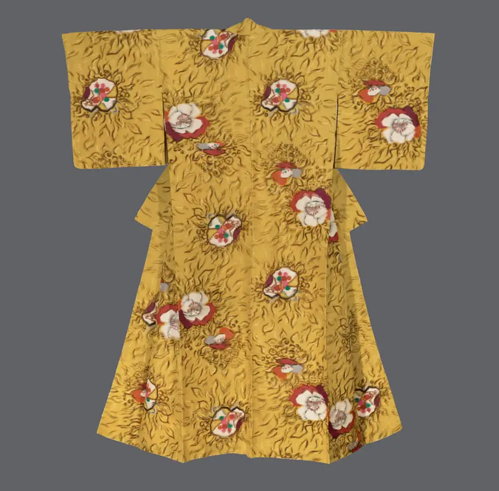 Flower-motif Meisen Kimono
