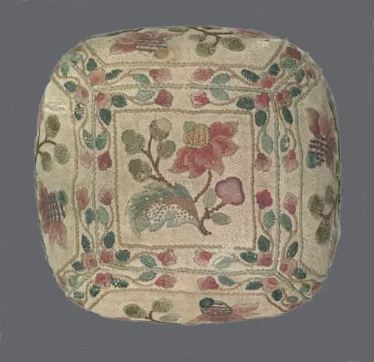 Jacobean-style crewelwork pillow