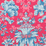 Vibrant pink and blue floral damask pattern with intricate botanical design