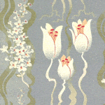 Delicate white tulips with red centers on soft gray-green background