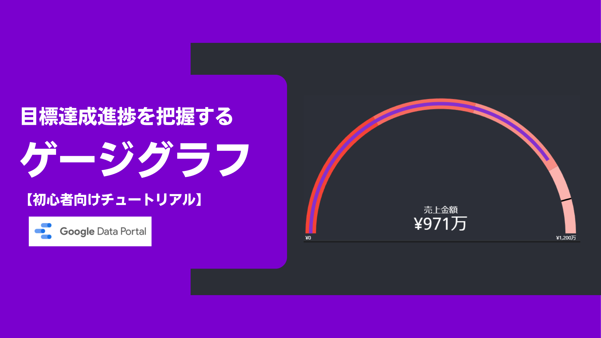 KPI管理を効率化！目標達成進捗を把握するゲージグラフの使い方【Googleデータポータル初心者向けチュートリアル】