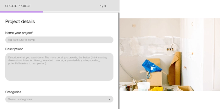 Bidmii's create a project starting screen.