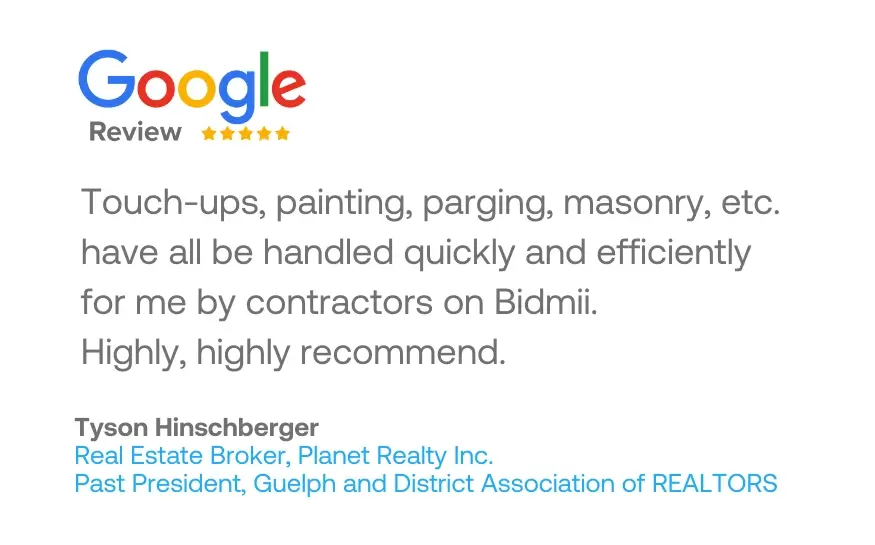 A google review of Bidmii from Tyson Hinschberger