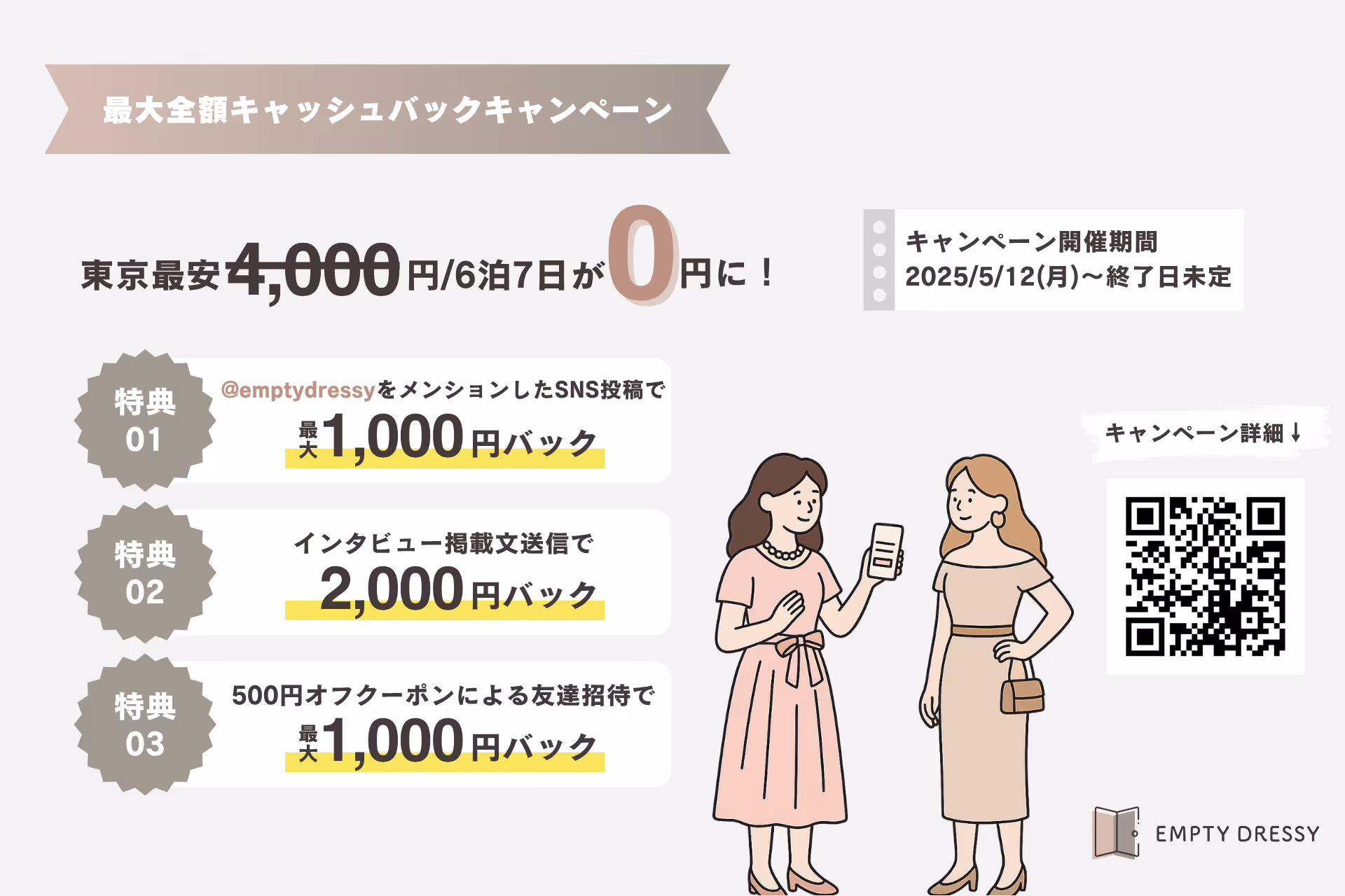 レンタル料金のキャッシュバックキャンペーンを開催