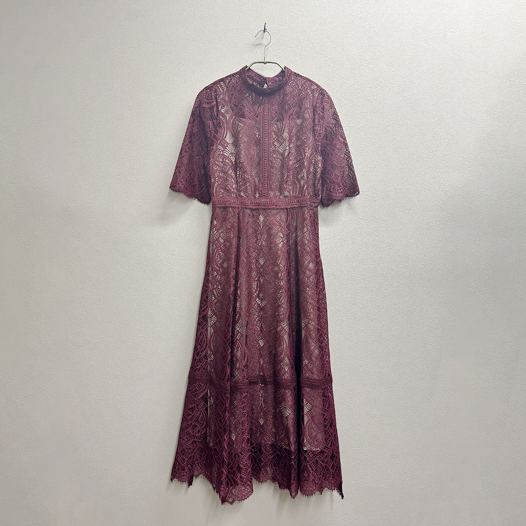 配色レース×ハシゴレース切り替えワンピースドレス Dorry Doll M/Freeサイズ レッド