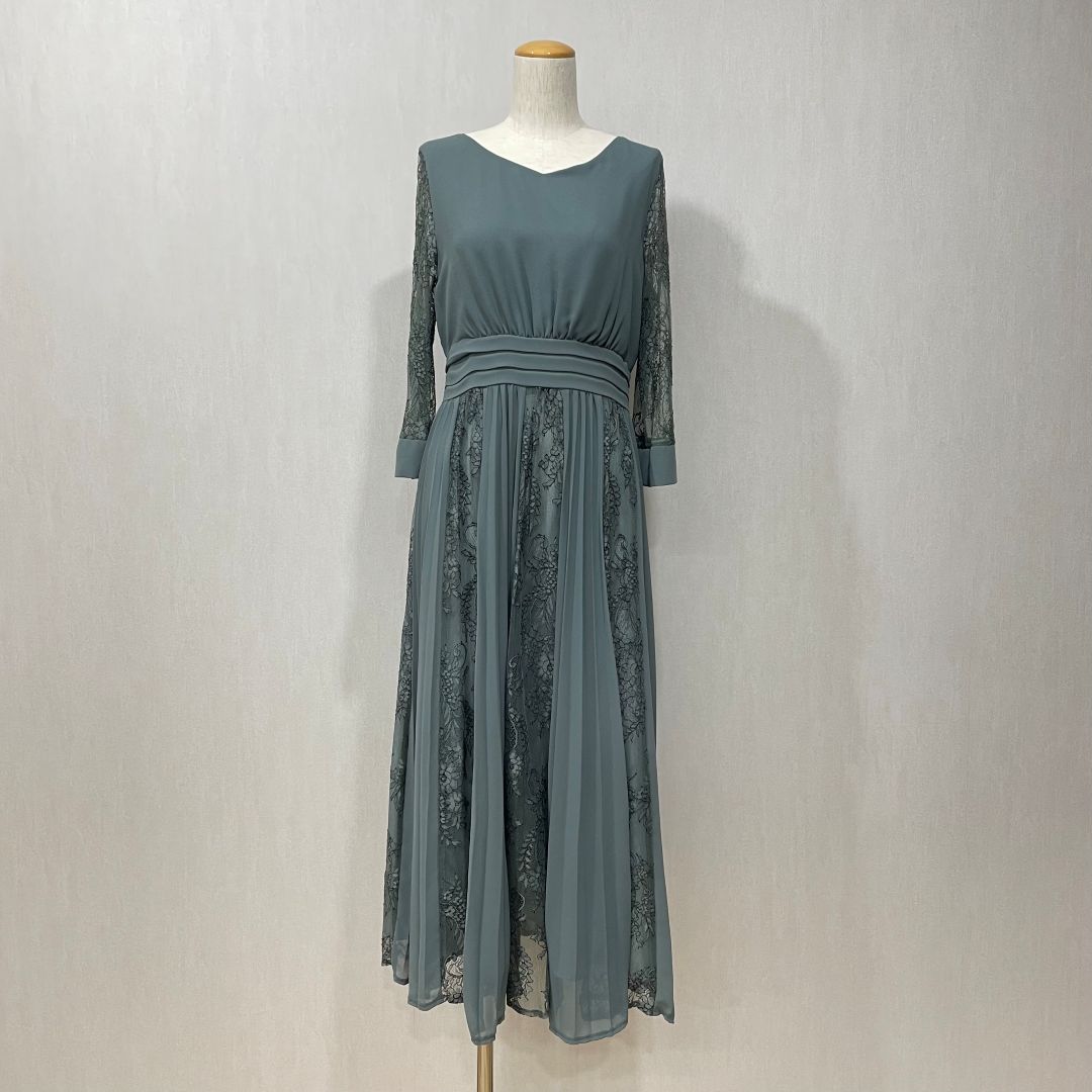 プリーツ×レース7分袖ドレス Dorry Doll 2Lサイズ カーキ