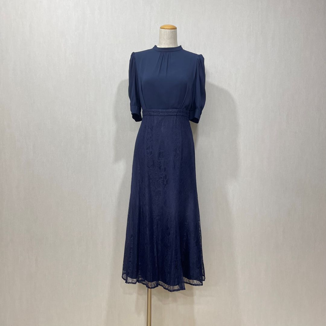 袖付きレースソフトマーメイドドレス AIMER Sサイズ ネイビー