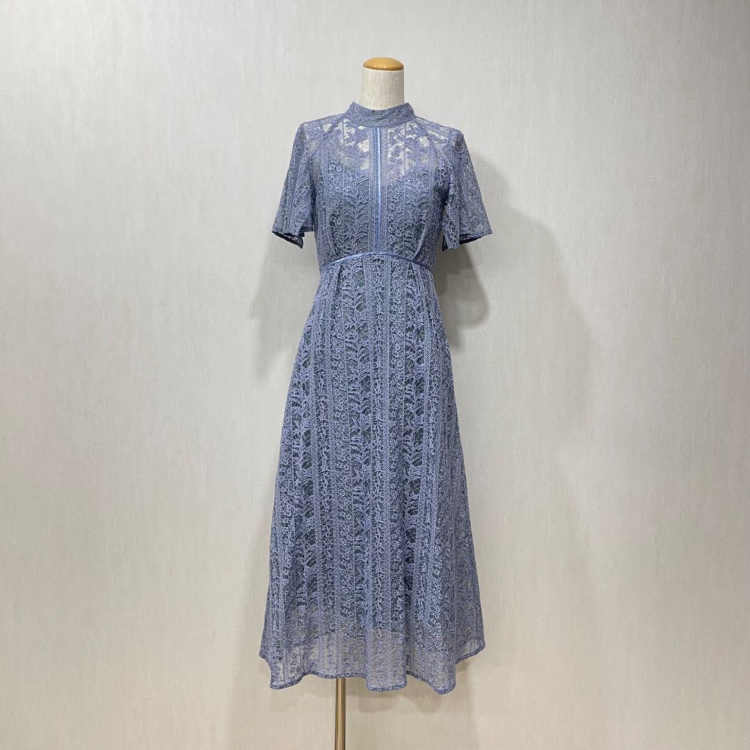 フローティング刺繍ドレス FRAY I.D Sサイズ ブルー