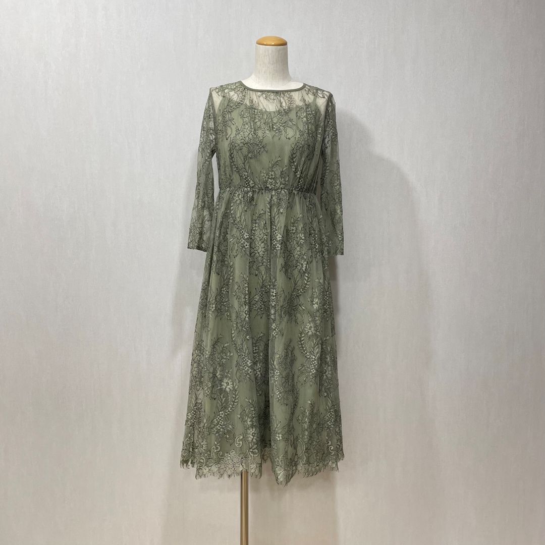  配色レースミディドレス URBAN RESEARCH Sサイズ グリーン