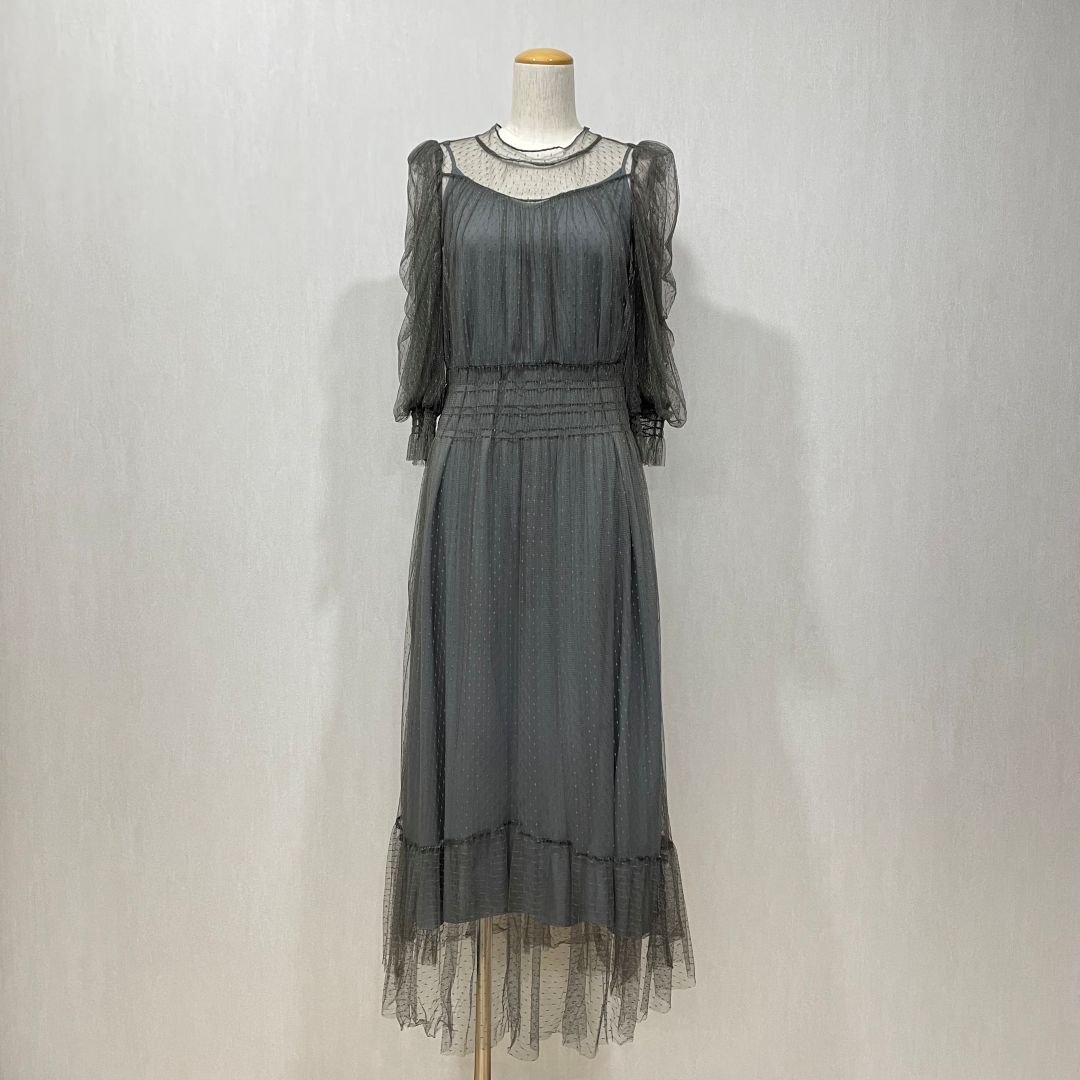  ドットチュールレイヤードドレス Dorry Doll M/Freeサイズ グレー