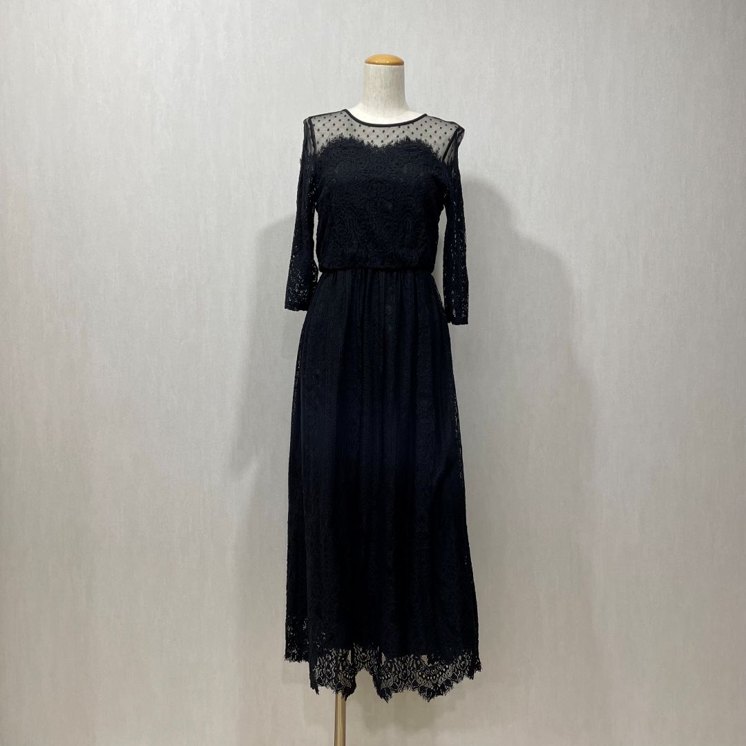  ドットチュール×パネルレースドレス URBAN RESEARCH Sサイズ ブラック