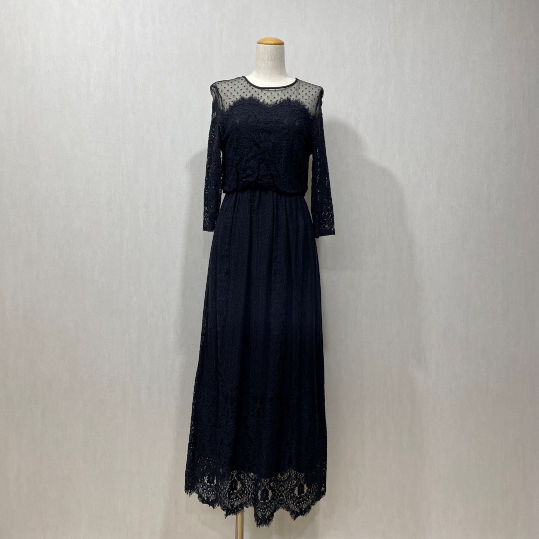  ドットチュール×パネルレースドレス URBAN RESEARCH Sサイズ ブラック