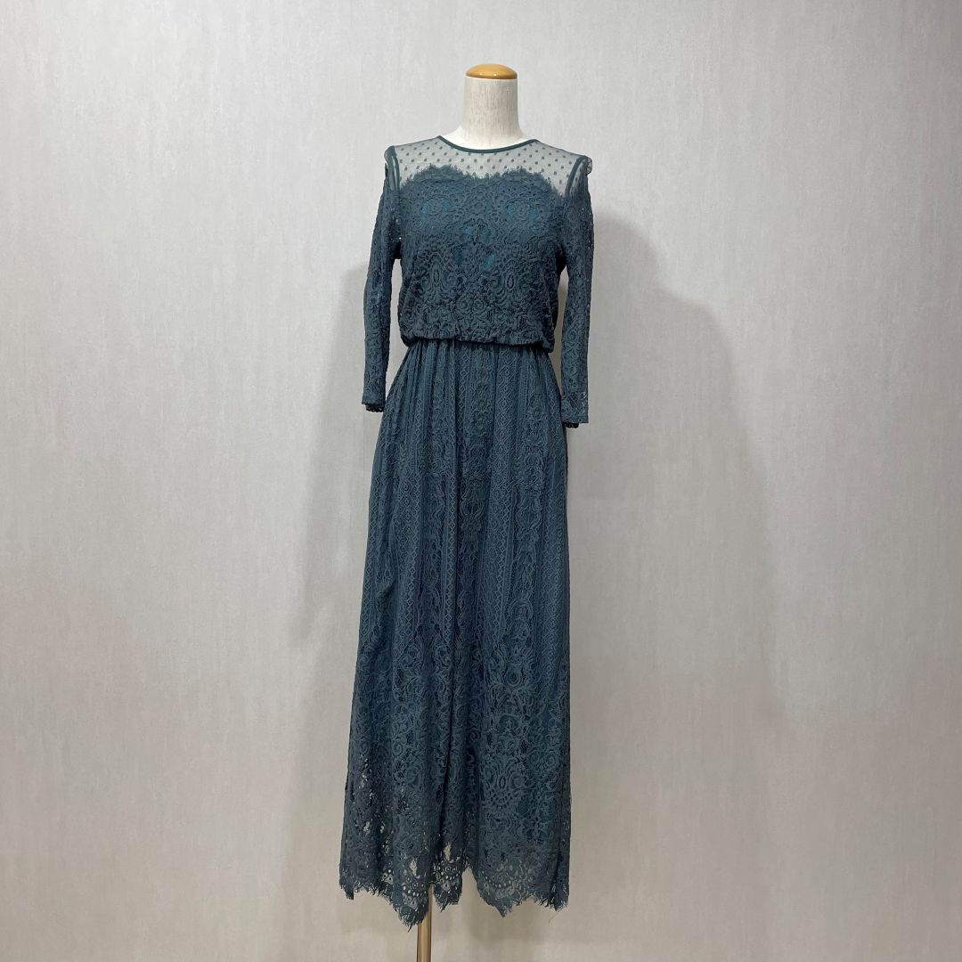  ドットチュール×パネルレースドレス URBAN RESEARCH Sサイズ グリーン