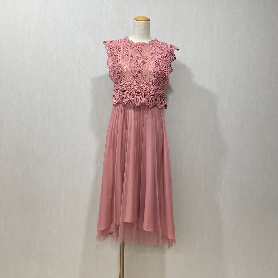  レーストップス×チュールワンピースドレス AIMER M/Freeサイズ ピンク