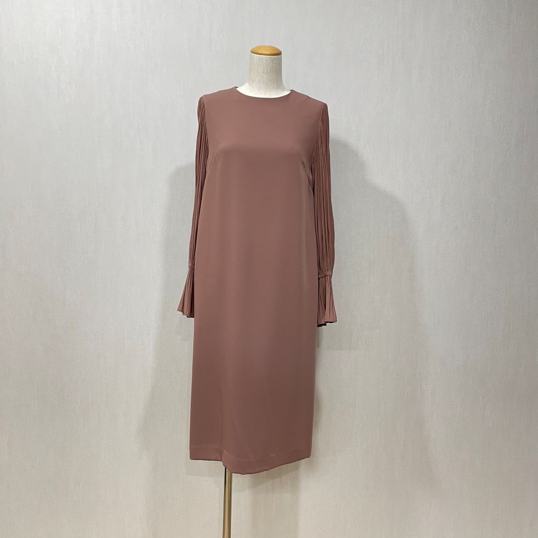  サテンシフォンギャザースリーブドレス UNITED ARROWS M/Freeサイズ ブラウン