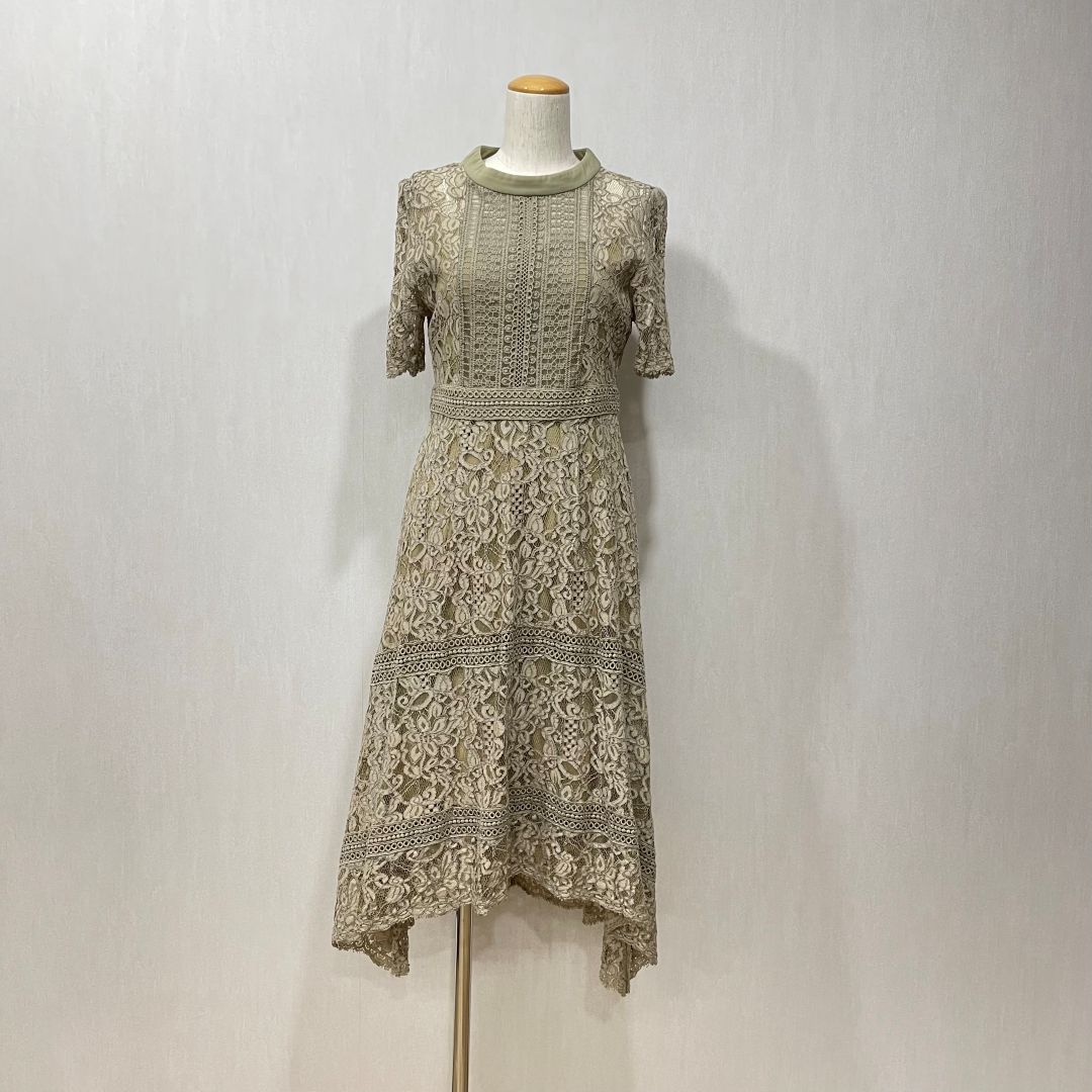 総レーススタンドカラードレス 2Lサイズ カーキ