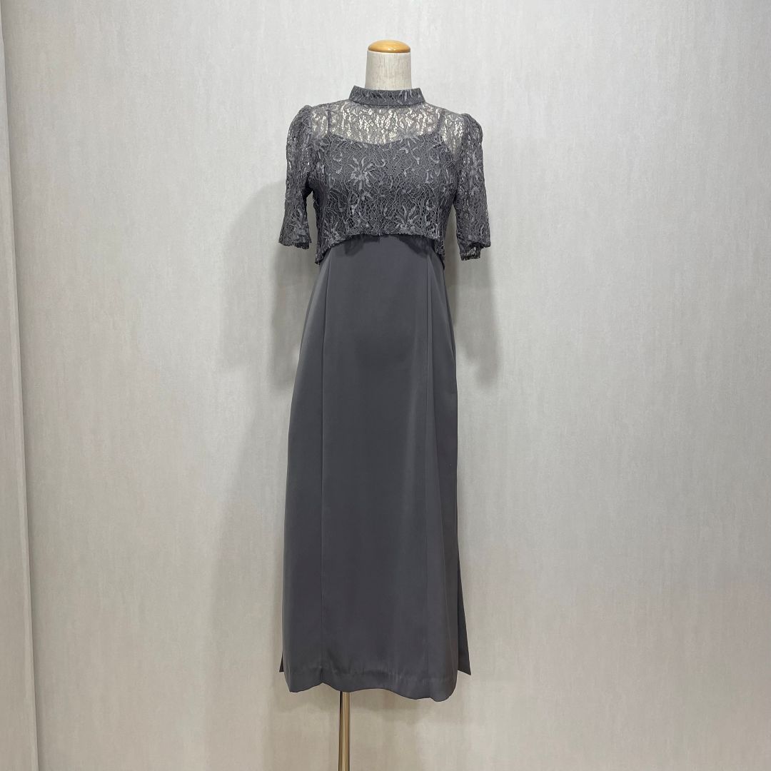 レースブラウス付タイトラインドレス AIMER Sサイズ グレー