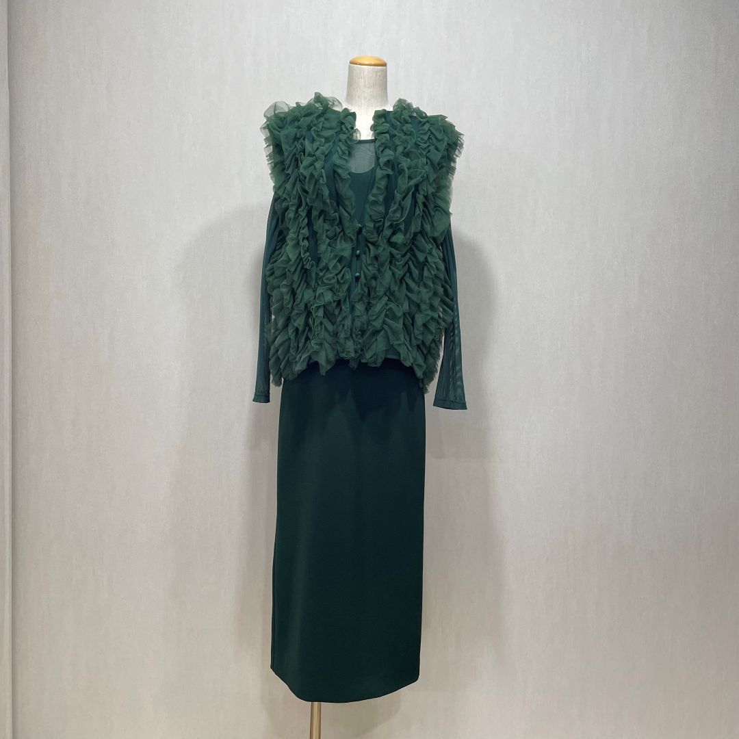 Iラインチュールベストセットドレス Ameri Sサイズ グリーン