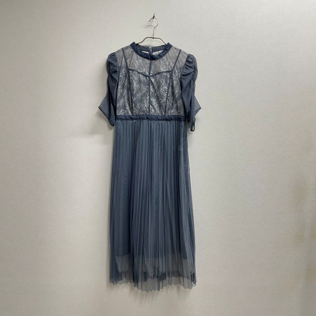 パフショルダーチュールプリーツスカートワンピースドレス GIRL 2Lサイズ ブルー