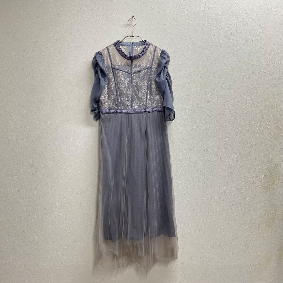 パフショルダーチュールプリーツスカートワンピースドレス GIRL 2Lサイズ ブルー