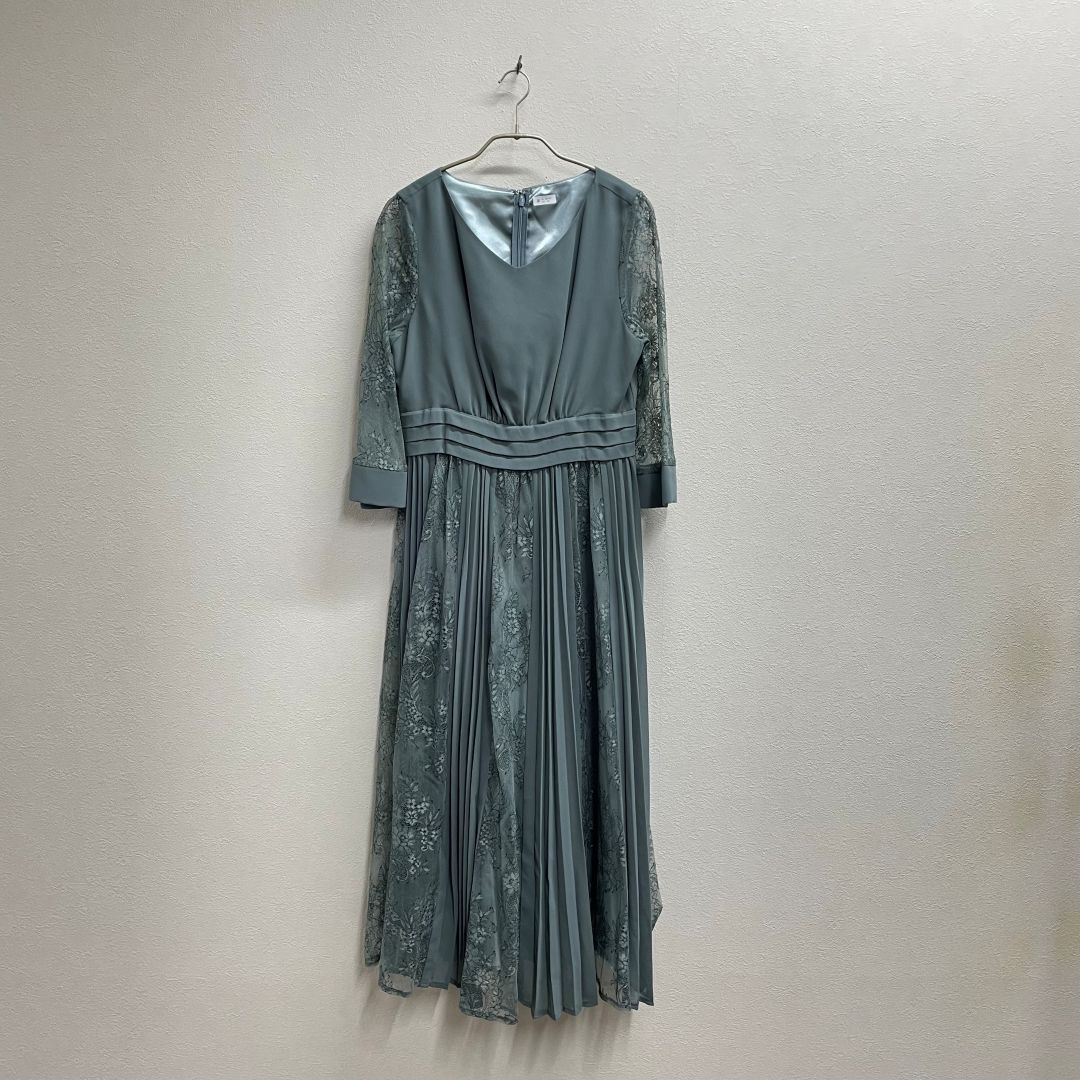 プリーツ×レース 7分袖ドレス Dorry Doll 2Lサイズ グリーン