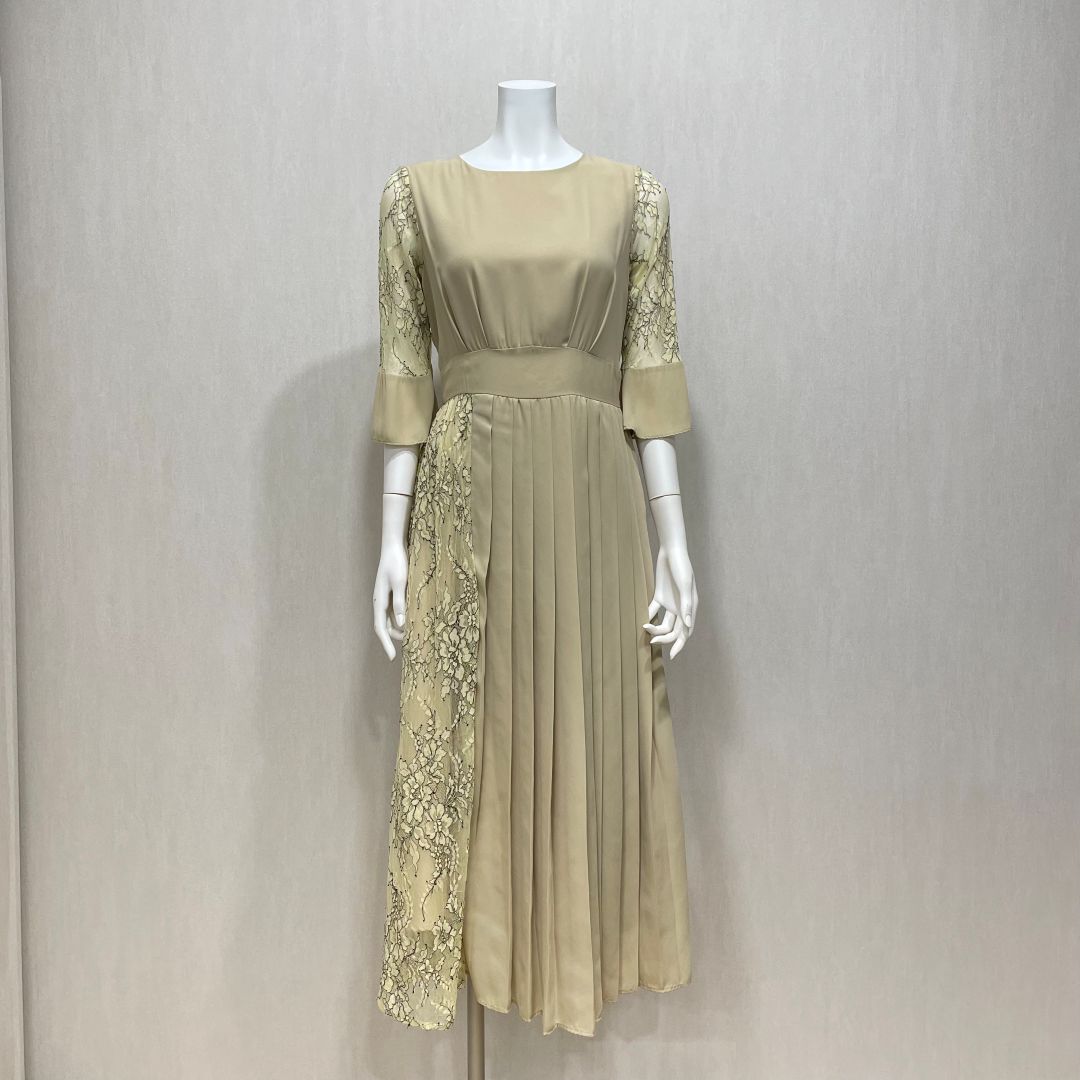 レース切替プリーツドレス 1Lサイズ イエロー
