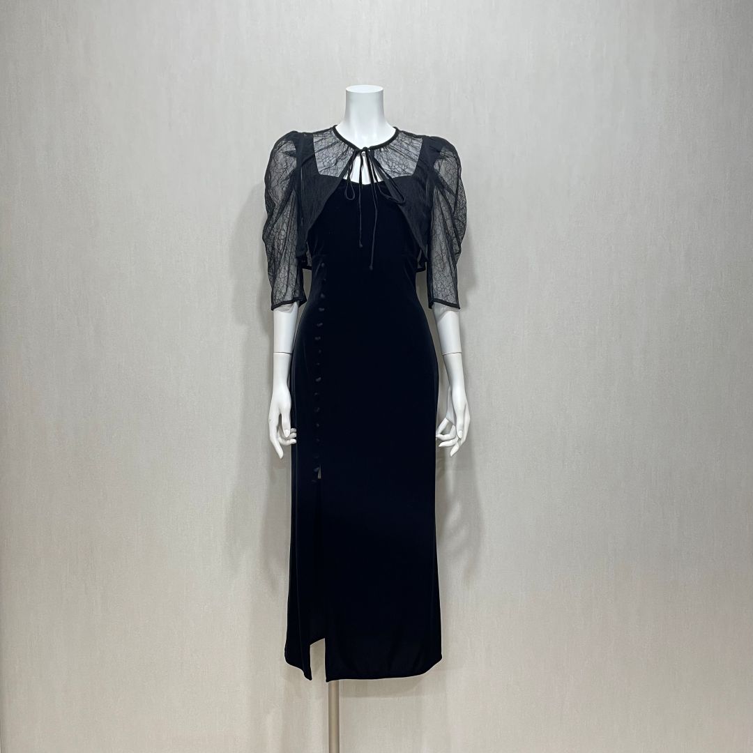 レースボレロレイヤードタイトスリットドレス Snidel Sサイズ ブラック