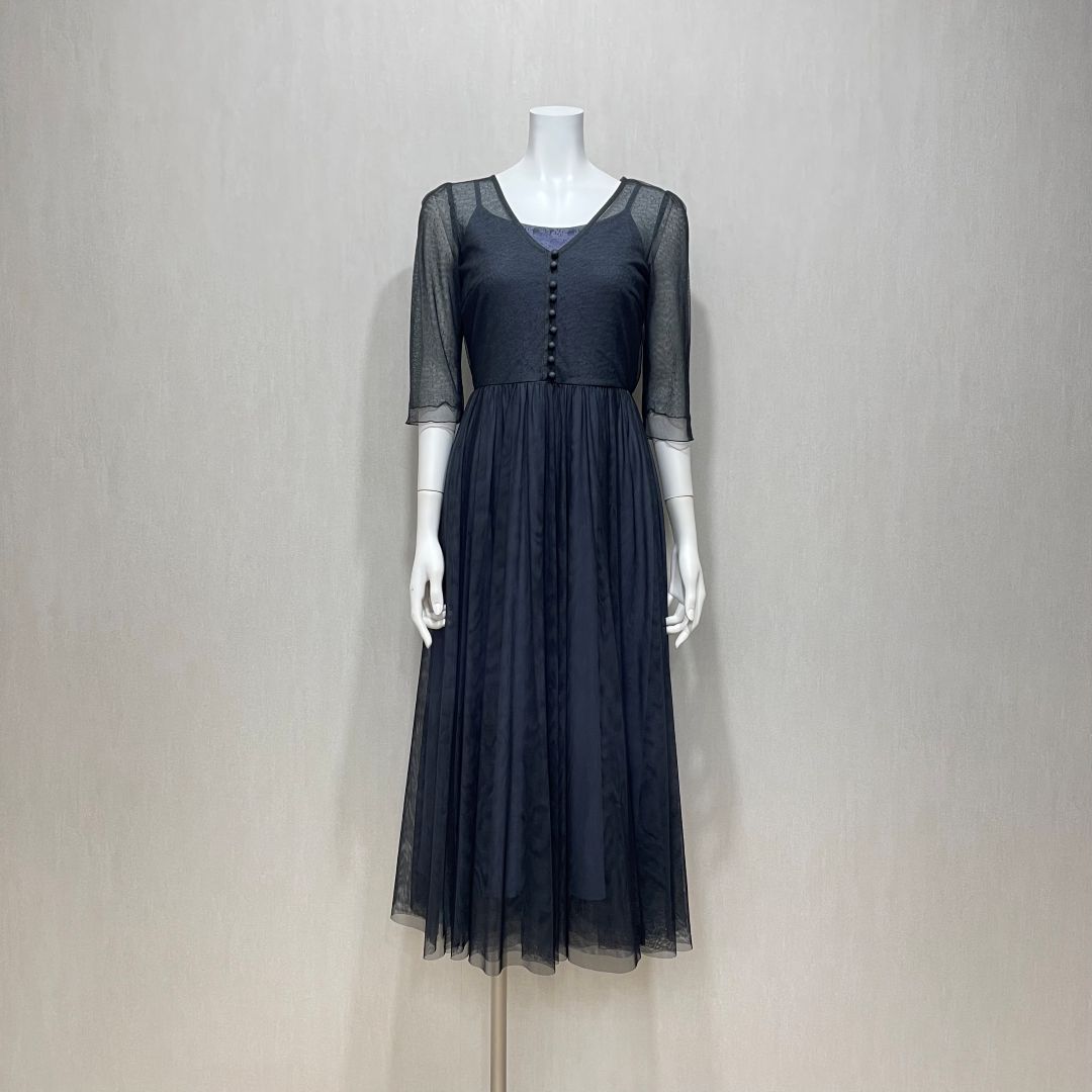 ドットチュール重ねレースドレス Je super Sサイズ ブラック